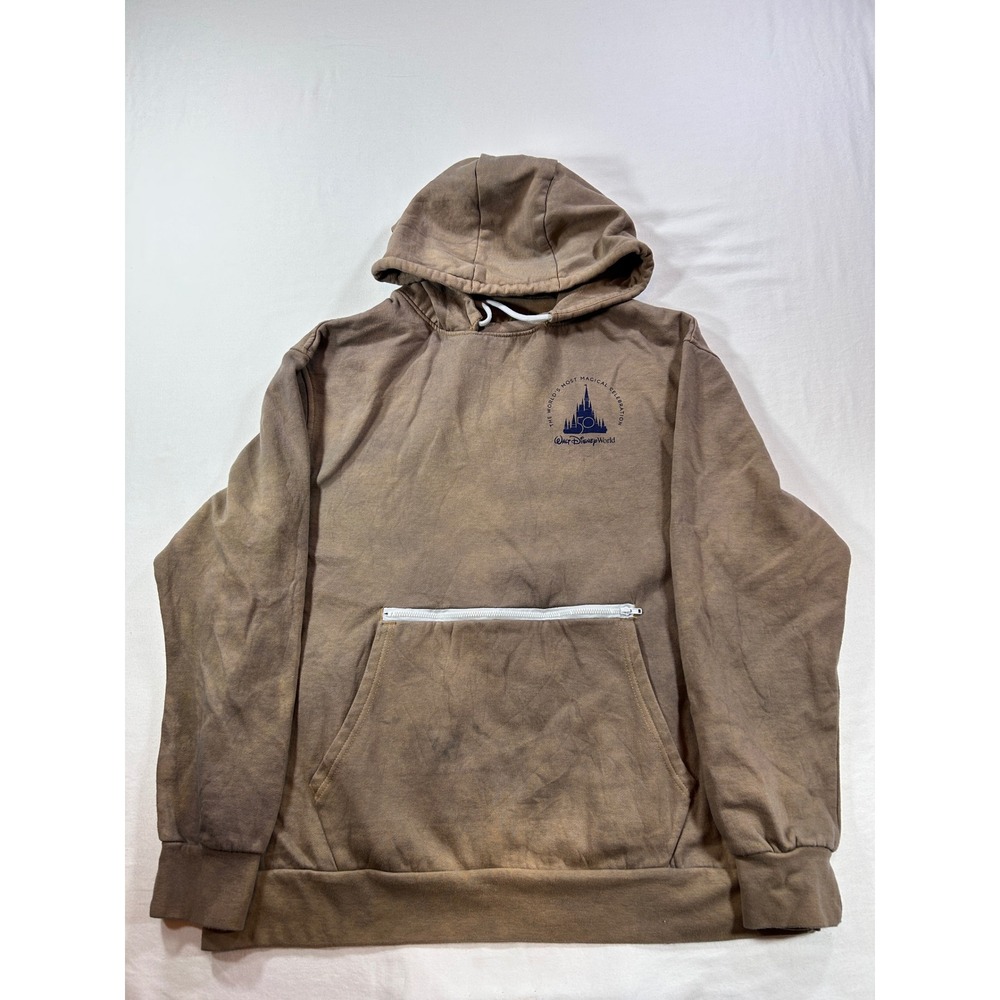 Disney World 50th Anniversary Hoodie Brown Acid Wash Mickey Mouse Large
